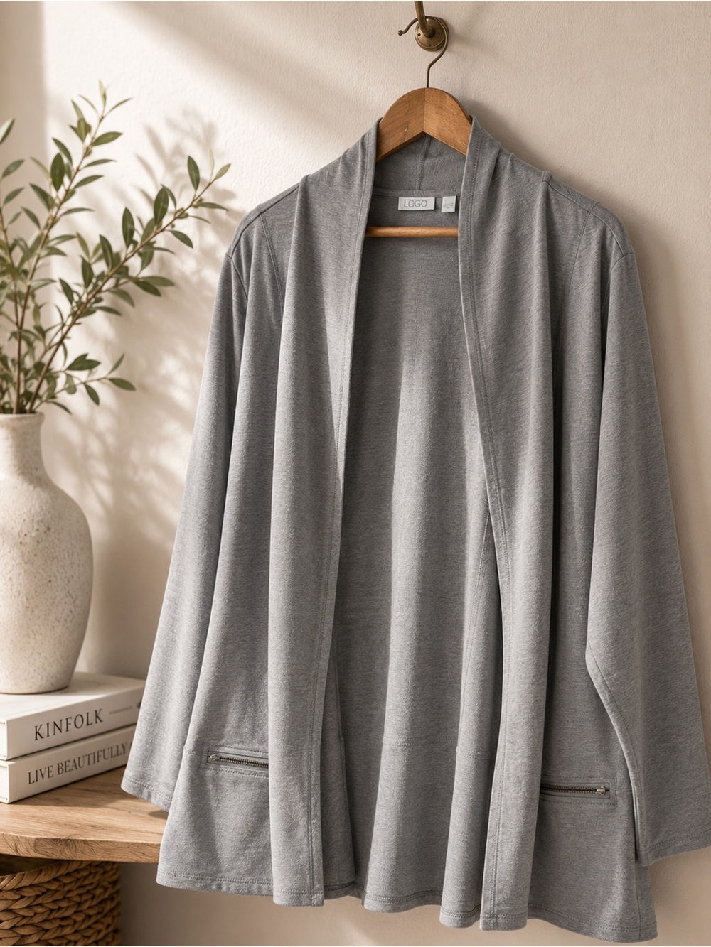 LOGO Lounge Gray Open Front Draped Cardigan Oversized Lagenlook Boho 2X